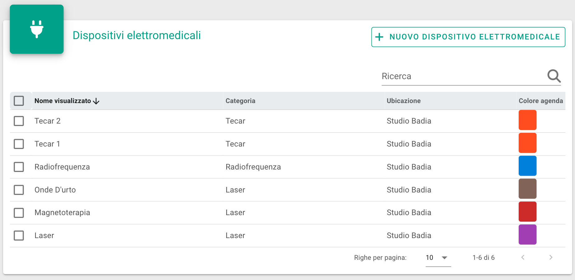 Elenco dei dispositivi elettromedicali dello studio in OsteoEasy
