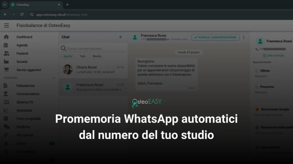 promemoria whatsapp dal numero del tuo studio