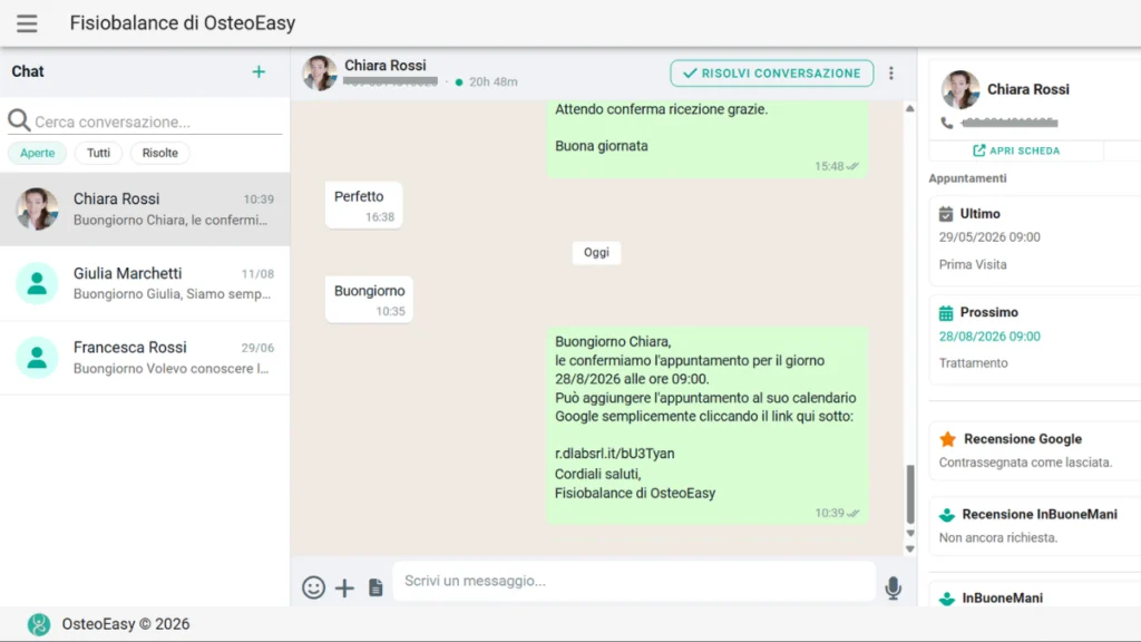 WhatsApp Automatico conferma appuntamento