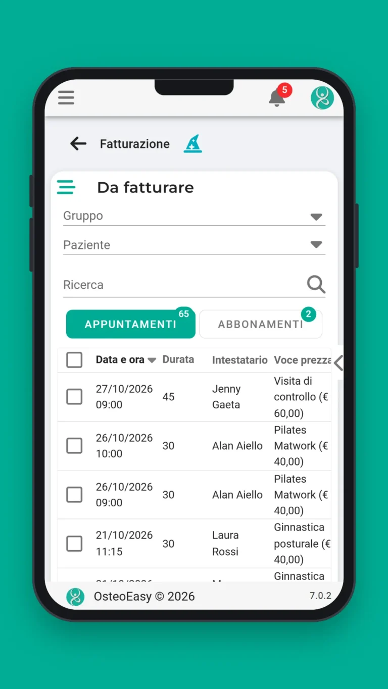 App OsteoEasy: fatturazione da smartphone