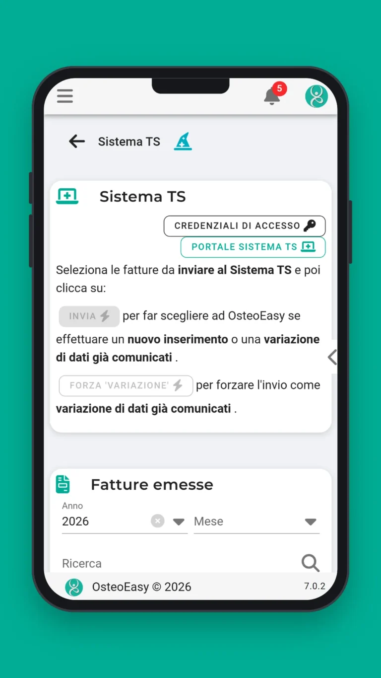 App OsteoEasy: invio al Sistema TS da smartphone